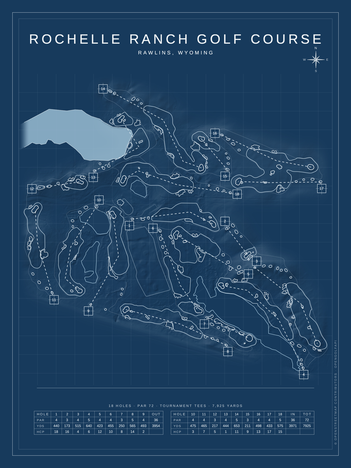 Rochelle Ranch Golf Course map poster, Blueprint style, 12×16 / 18×24