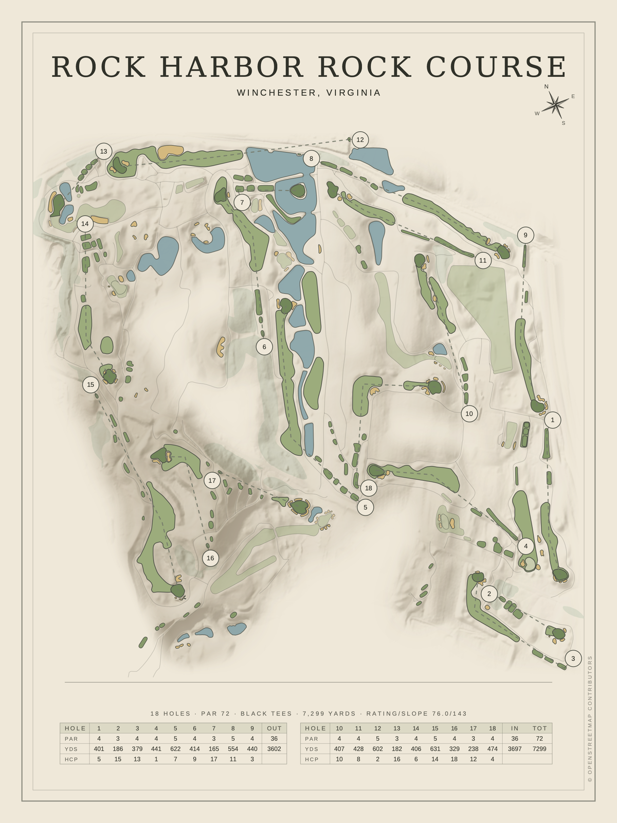 Rock Harbor Rock Course map poster, Classic style, 12×16 / 18×24