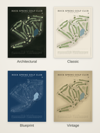 Rock Spring Golf Club course map poster in four styles: Architectural, Classic, Blueprint and Vintage