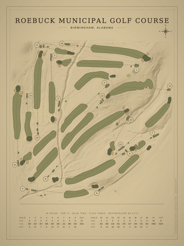 Roebuck Municipal Golf Course Map poster