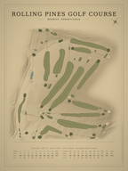 Rolling Pines Golf Course map poster, Vintage style, 12×16 / 18×24