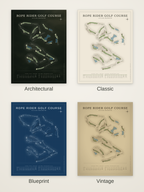 Rope Rider Golf Course map poster in four styles: Architectural, Classic, Blueprint and Vintage