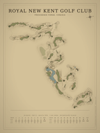 Royal New Kent Golf Club course map poster, Vintage style, 12×16 / 18×24