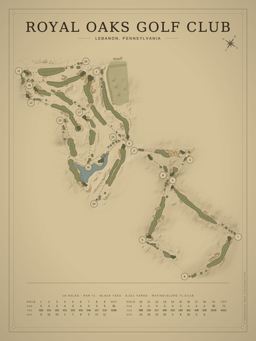 Royal Oaks Golf Club Course Map poster