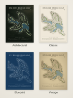 RTJ Ross Bridge Golf course map poster in four styles: Architectural, Classic, Blueprint and Vintage