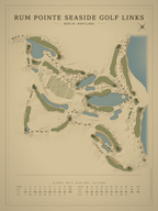 Rum Pointe Seaside Golf Links course map poster, Vintage style, 12×16 / 18×24
