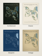 Rum Pointe Seaside Golf Links course map poster in four styles: Architectural, Classic, Blueprint and Vintage