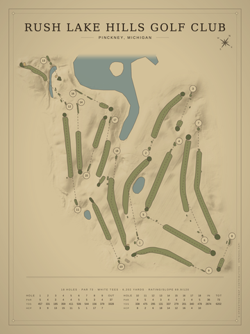 Rush Lake Hills Golf Club Course Map poster