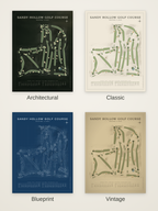 Sandy Hollow Golf Course map poster in four styles: Architectural, Classic, Blueprint and Vintage