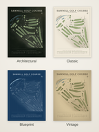 Sawmill Golf Course map poster in four styles: Architectural, Classic, Blueprint and Vintage