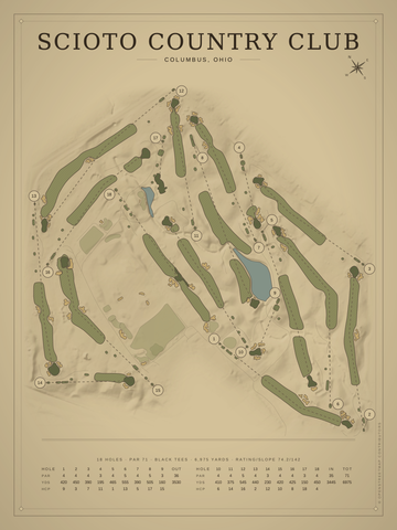 Scioto Country Club Course Map poster