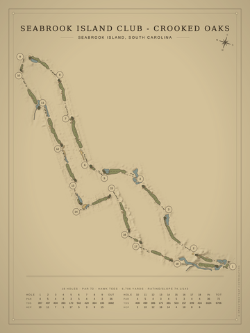 Seabrook Island Club - Crooked Oaks Course Map poster