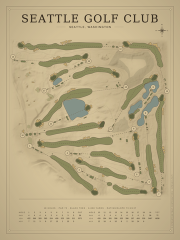 Seattle Golf Club Course Map poster