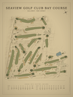 Seaview Golf Club Bay Course map poster, Vintage style, 12×16 / 18×24