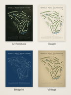 Sewells Point Golf Course map poster in four styles: Architectural, Classic, Blueprint and Vintage