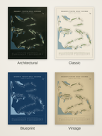 Shark's Tooth Golf Course map poster in four styles: Architectural, Classic, Blueprint and Vintage