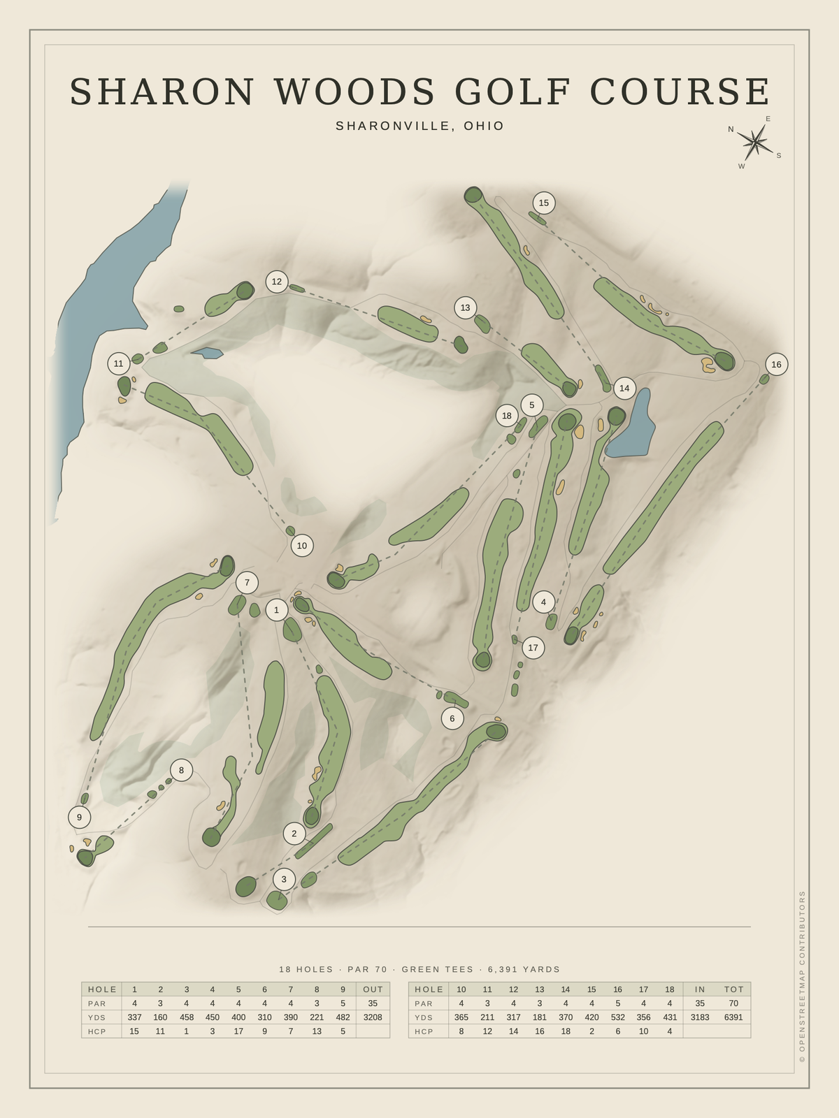 Sharon Woods Golf Course map poster, Classic style, 12×16 / 18×24
