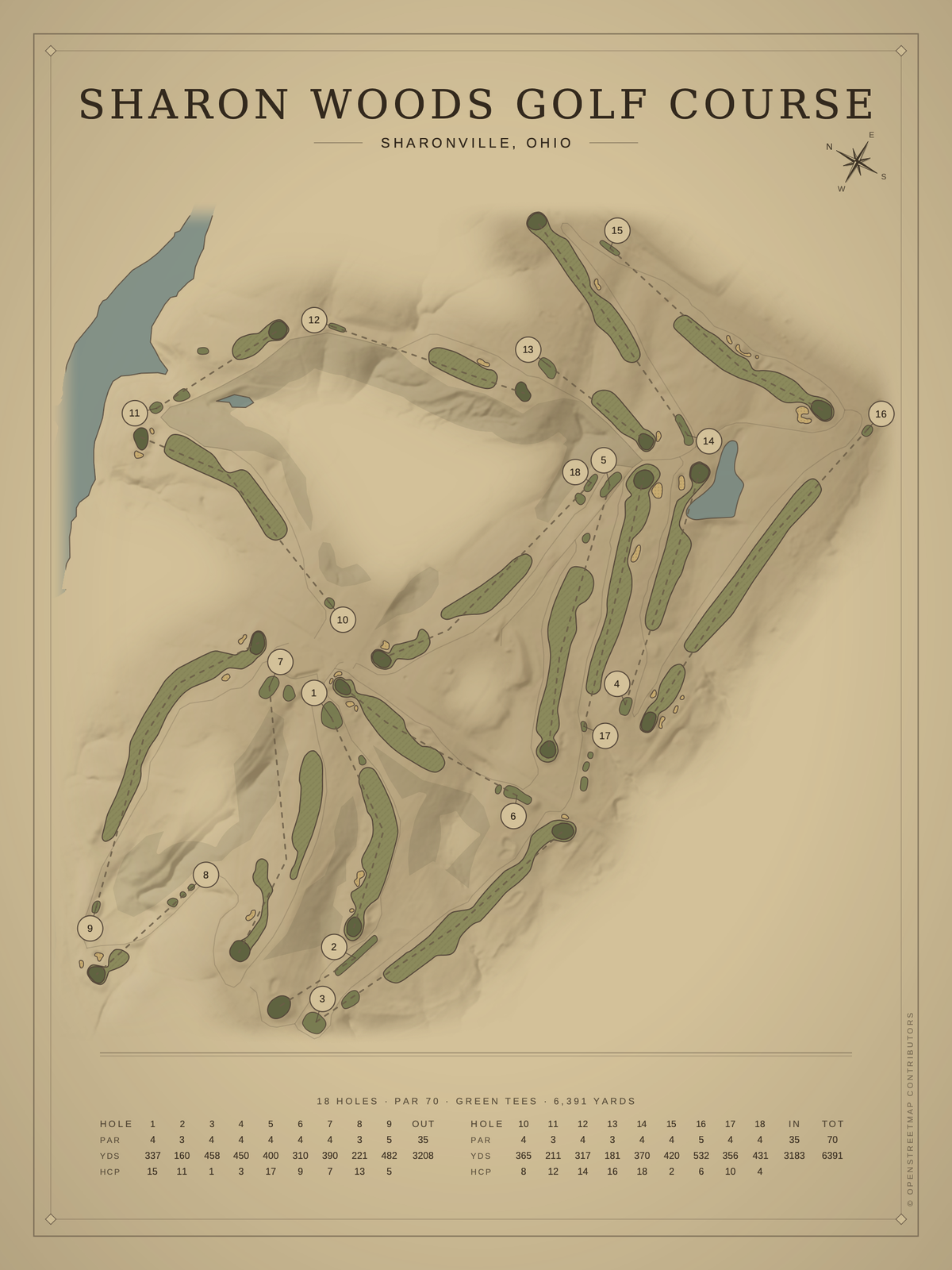 Sharon Woods Golf Course map poster, Vintage style, 12×16 / 18×24