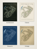 Sharon Woods Golf Course map poster in four styles: Architectural, Classic, Blueprint and Vintage