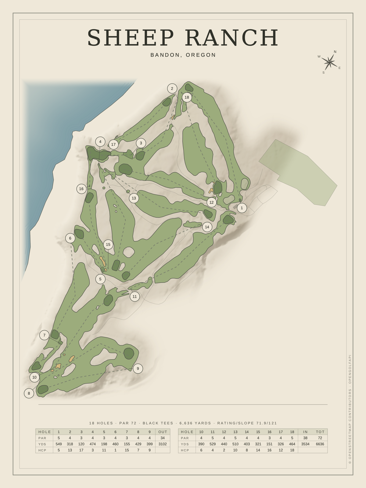 Sheep Ranch course map poster, Classic style, 12×16 / 18×24