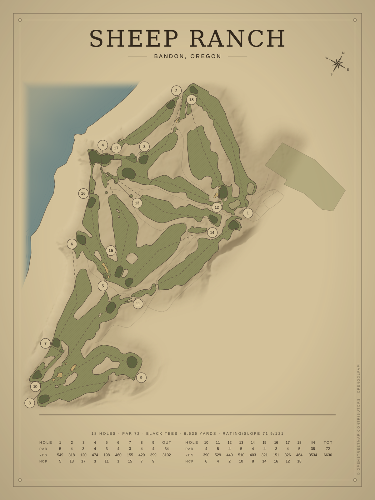Sheep Ranch course map poster, Vintage style, 12×16 / 18×24