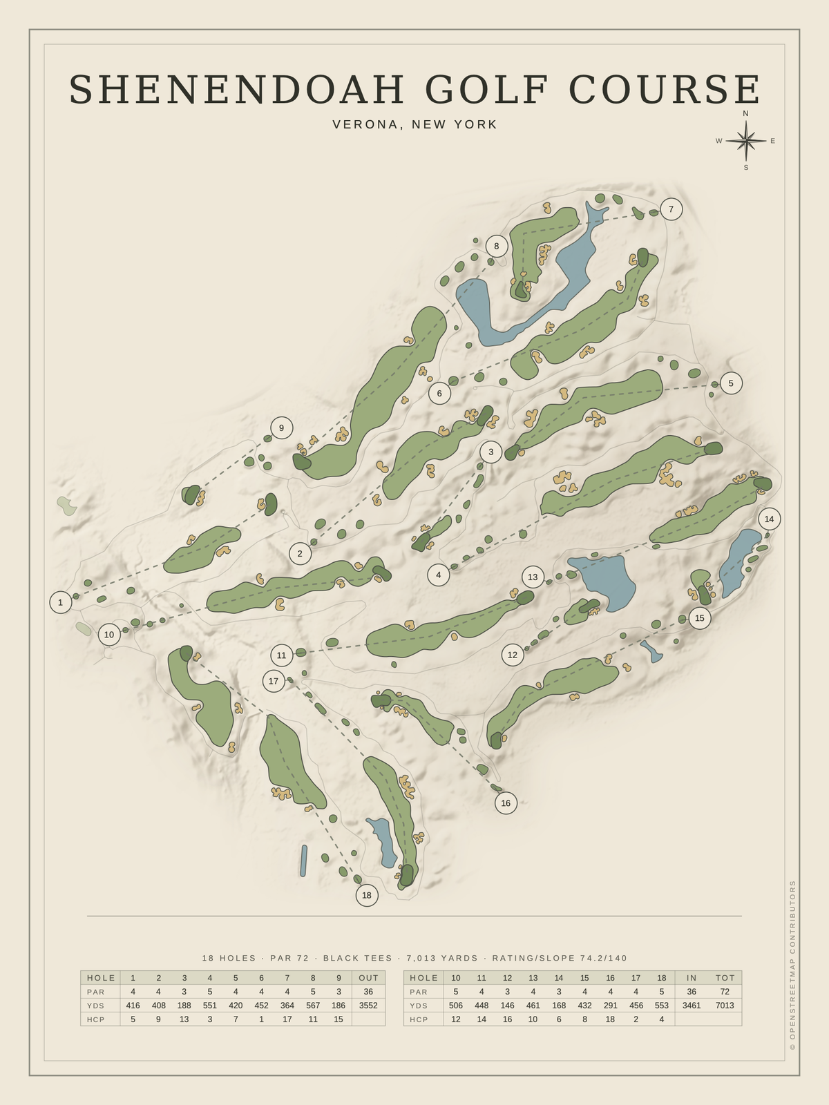 Shenendoah Golf Course map poster, Classic style, 12×16 / 18×24