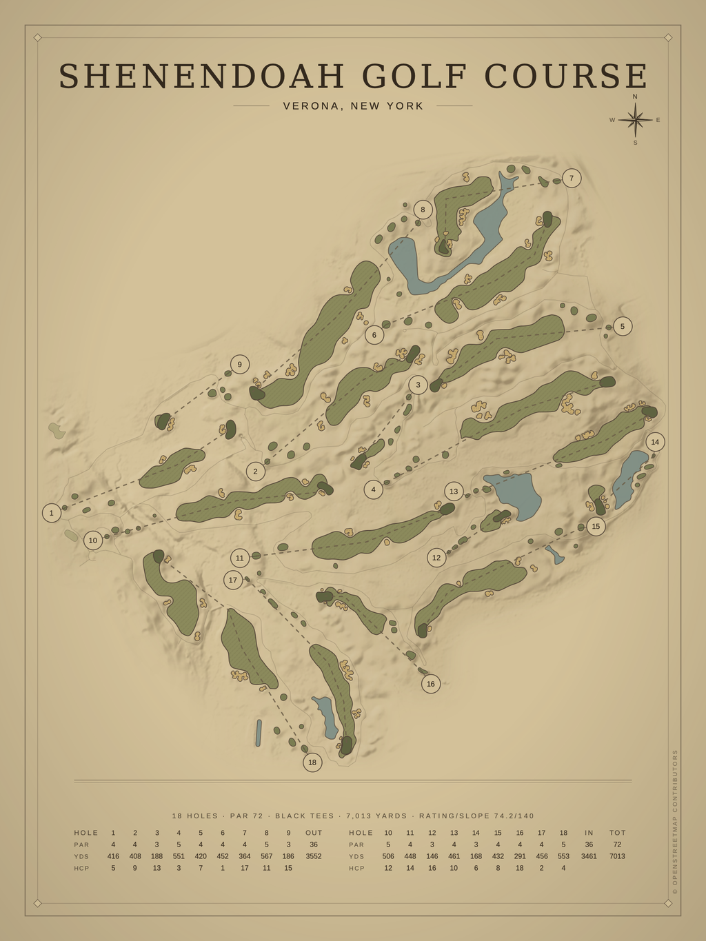 Shenendoah Golf Course map poster, Vintage style, 12×16 / 18×24