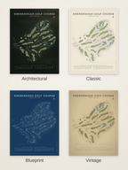 Shenendoah Golf Course map poster in four styles: Architectural, Classic, Blueprint and Vintage