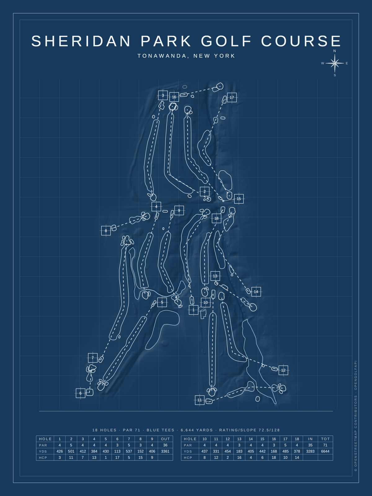 Sheridan Park Golf Course map poster, Blueprint style, 12×16 / 18×24