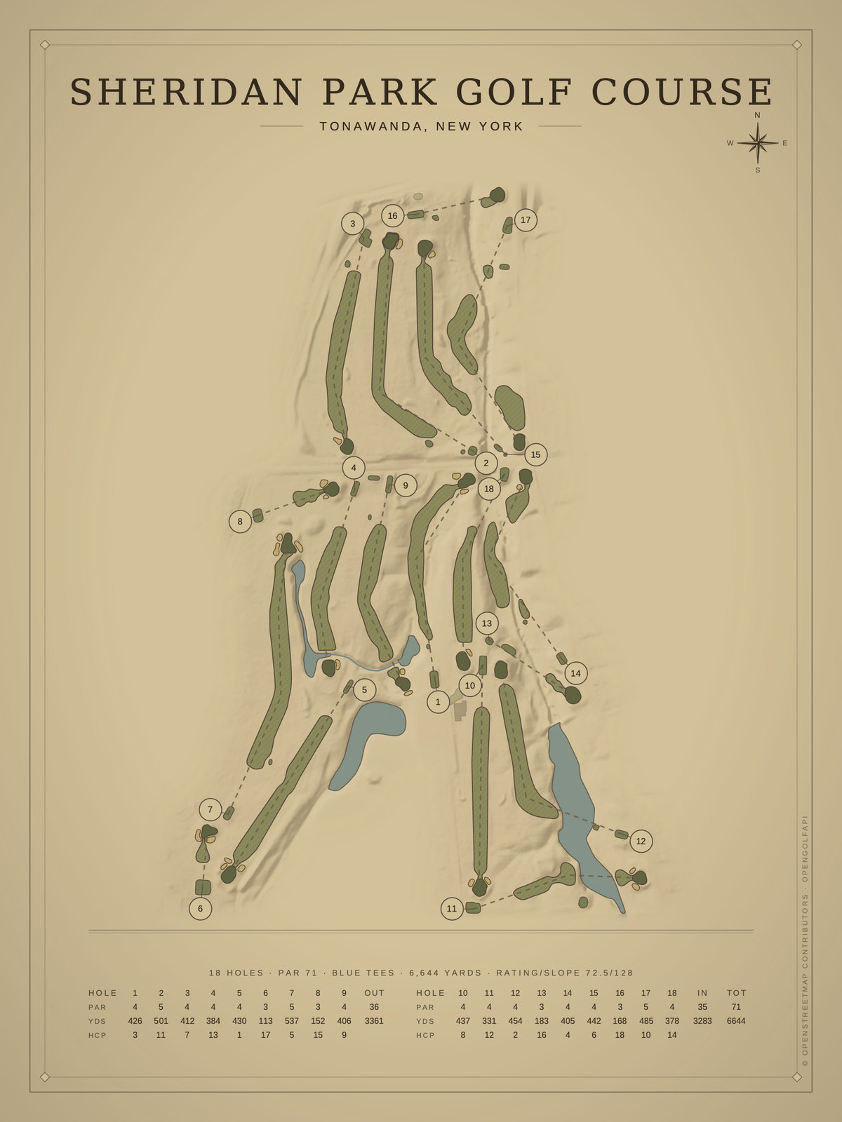 Sheridan Park Golf Course map poster, Vintage style, 12×16 / 18×24