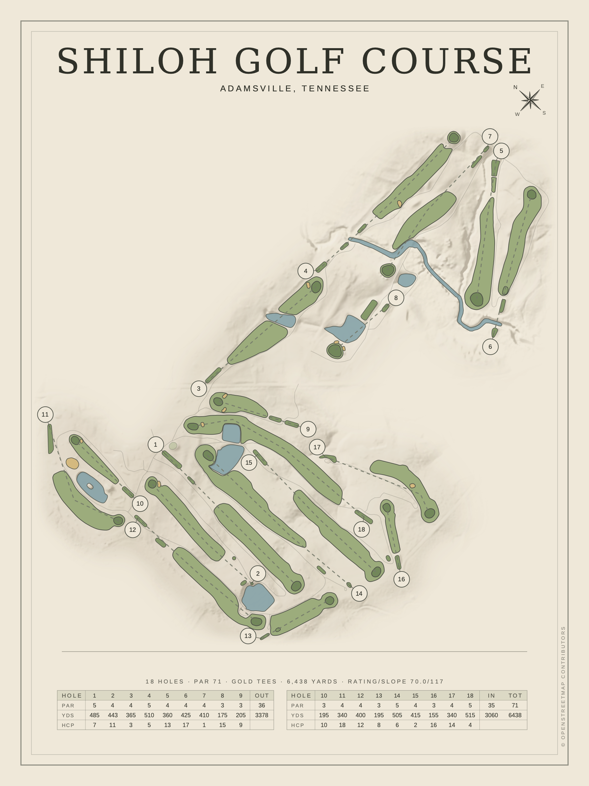 Shiloh Golf Course map poster, Classic style, 12×16 / 18×24