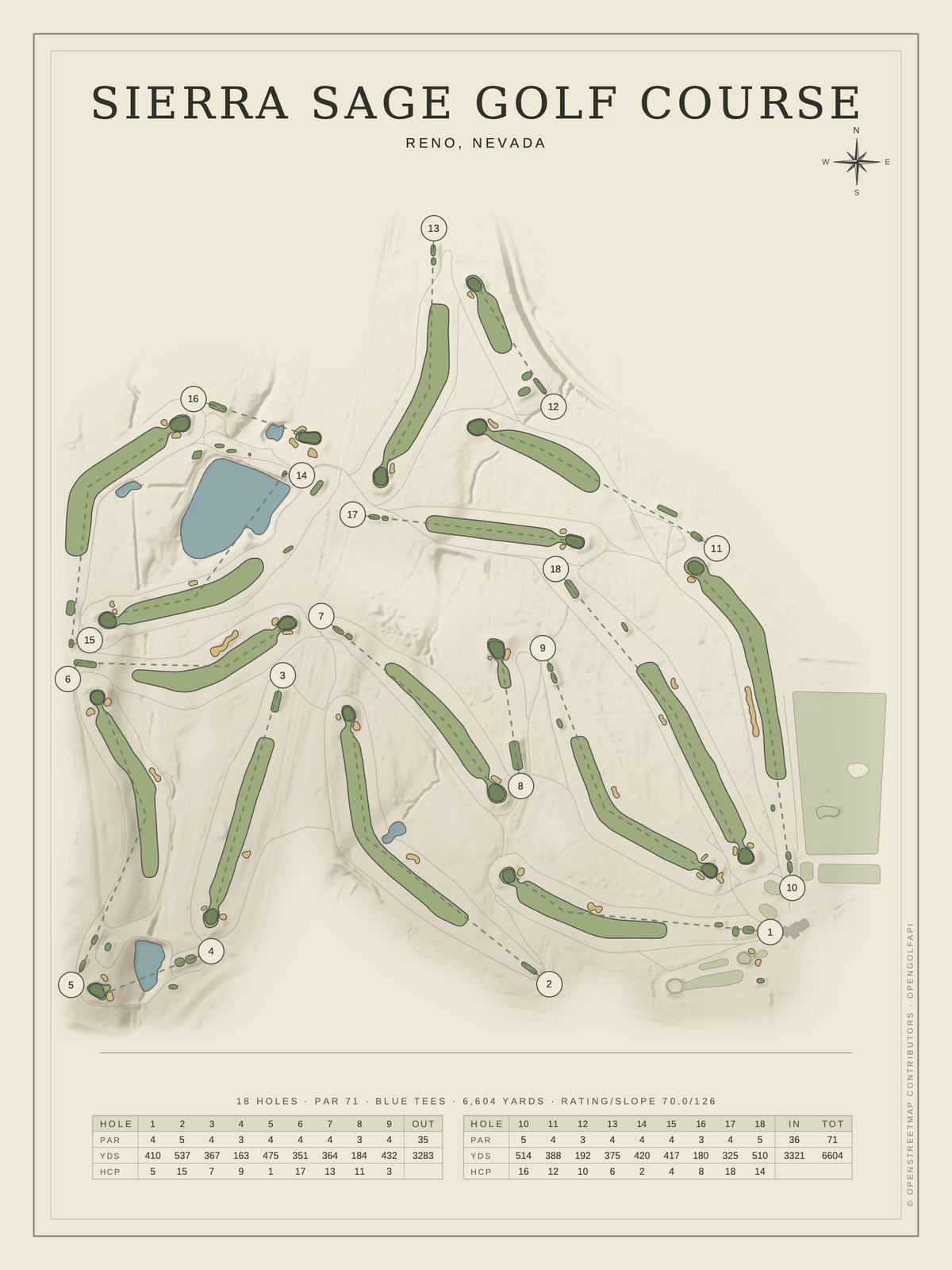 Sierra Sage Golf Course map poster, Classic style, 12×16 / 18×24