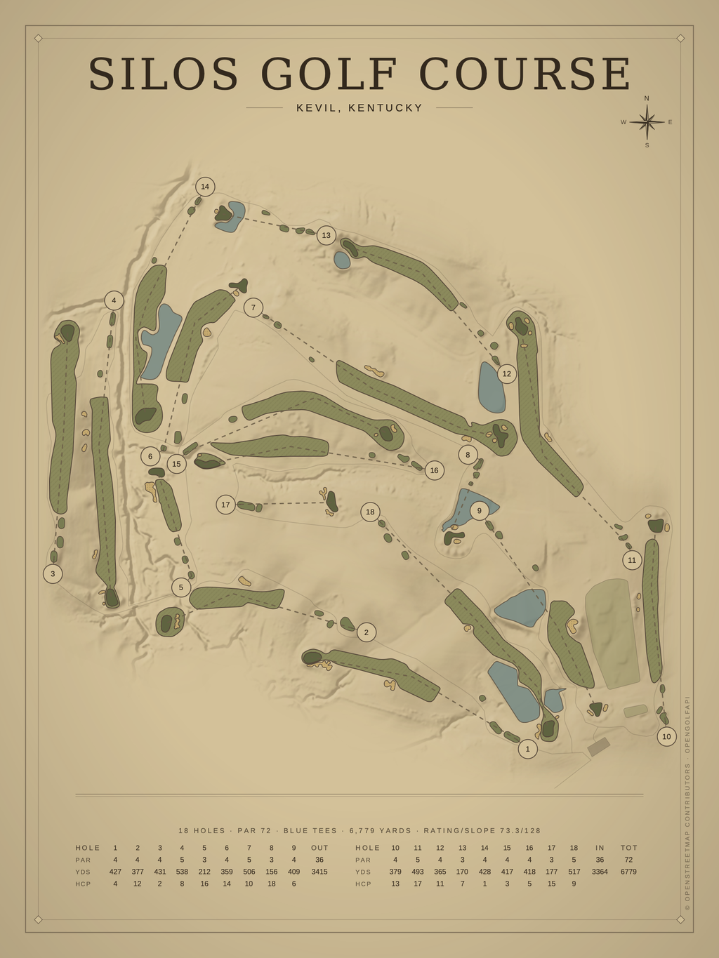 Silos Golf Course map poster, Vintage style, 12×16 / 18×24