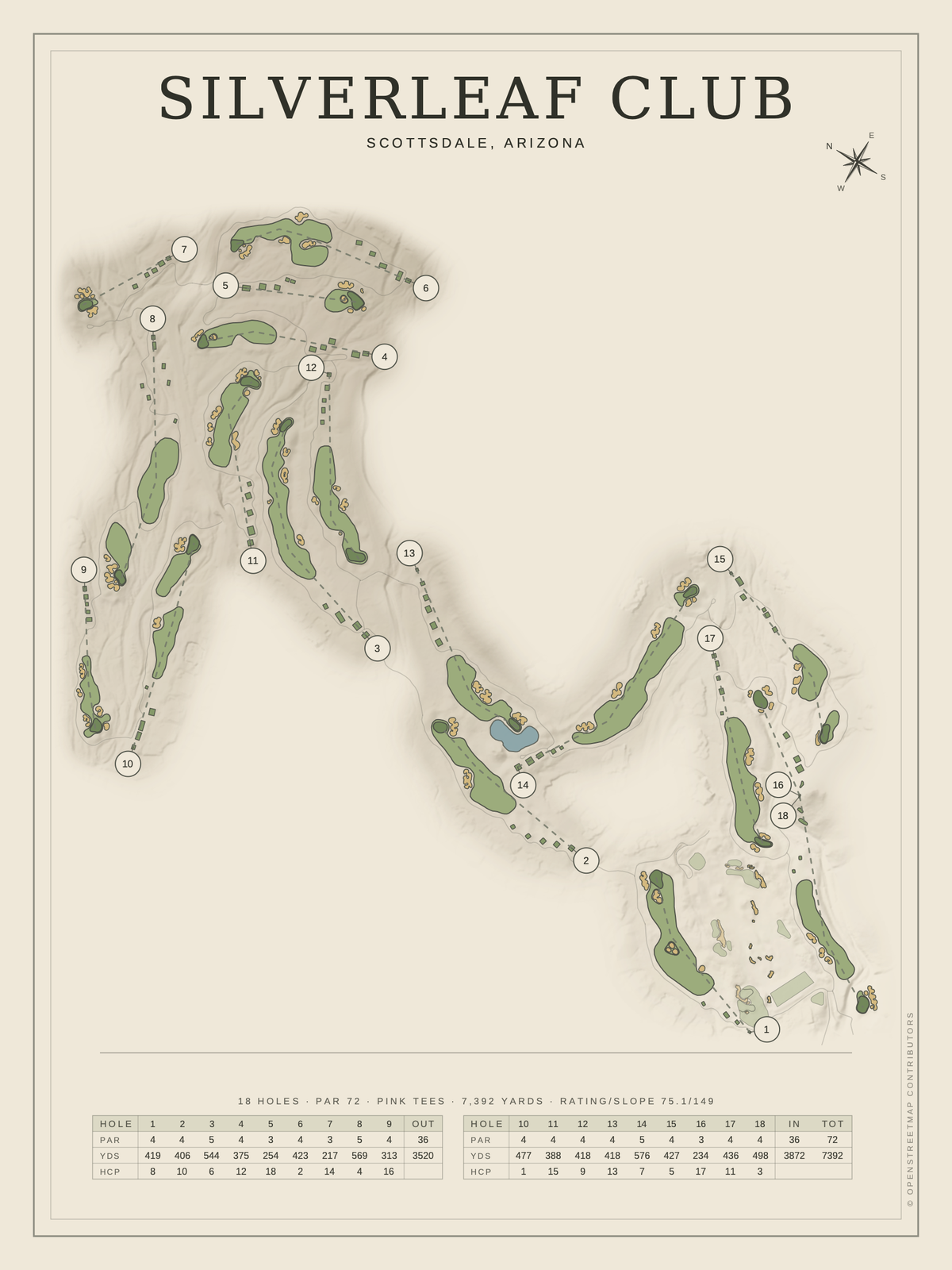 Silverleaf Club course map poster, Classic style, 12×16 / 18×24