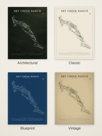 Sky Creek Ranch course map poster in four styles: Architectural, Classic, Blueprint and Vintage