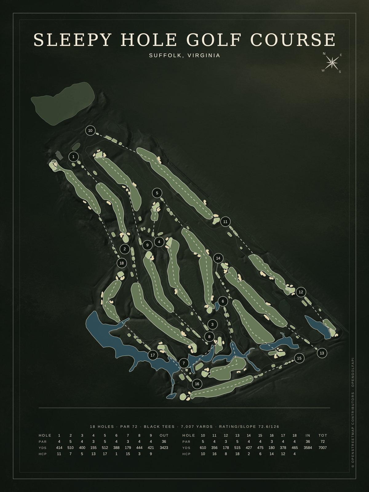 Sleepy Hole Golf Course map poster, Architectural style, 12×16 / 18×24