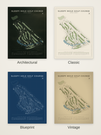 Sleepy Hole Golf Course map poster in four styles: Architectural, Classic, Blueprint and Vintage