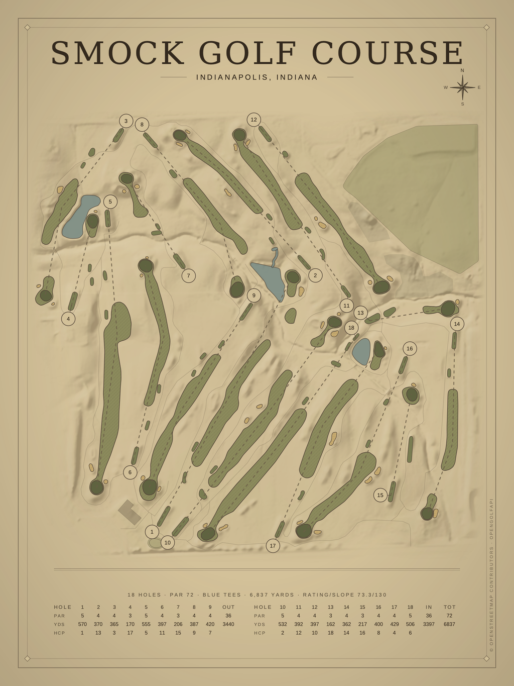 Smock Golf Course map poster, Vintage style, 12×16 / 18×24