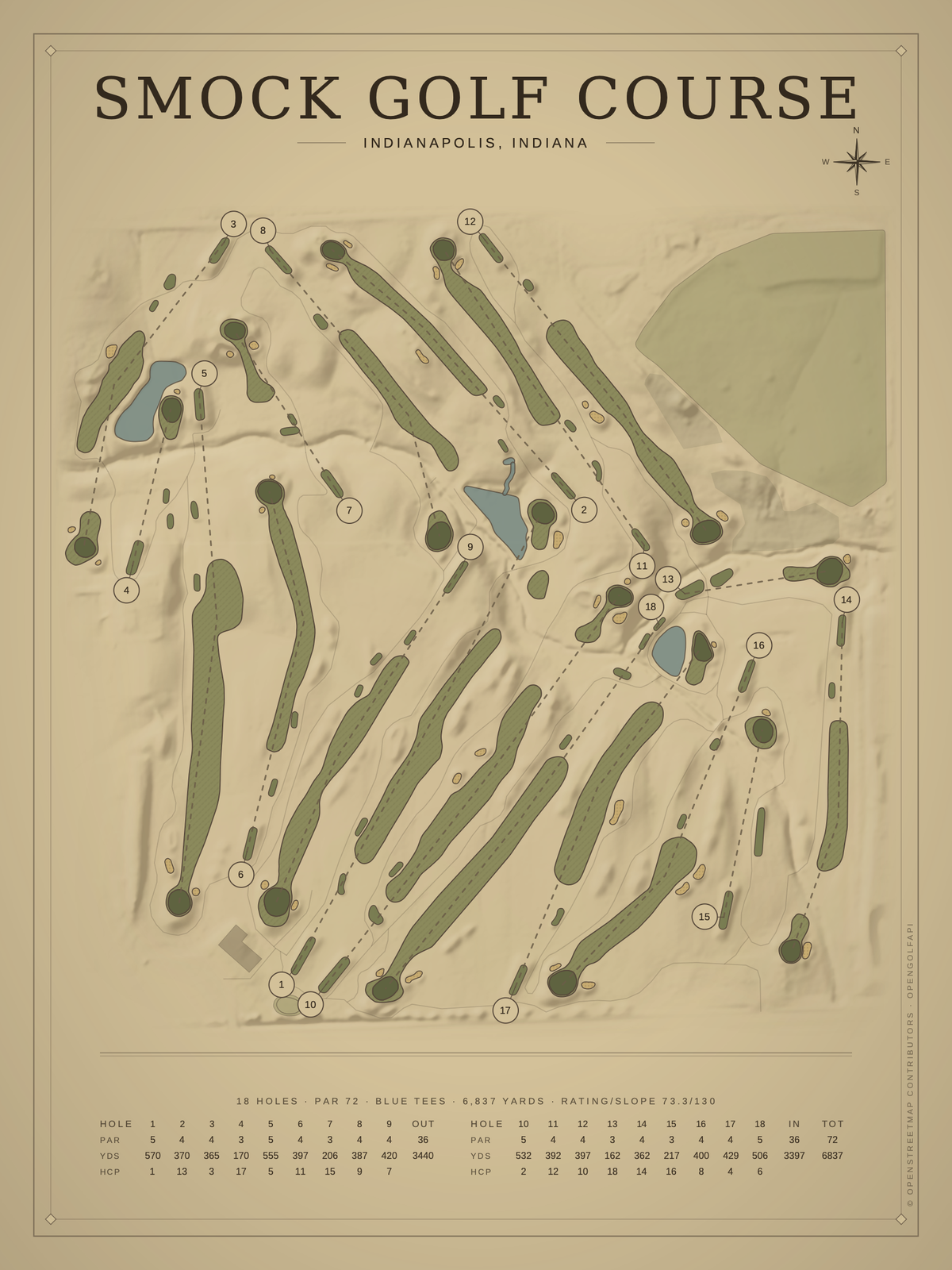 Smock Golf Course map poster, Vintage style, 12×16 / 18×24