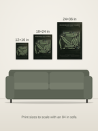 Snohomish Golf Course map poster in the Architectural style at 12×16, 18×24 and 24×36 inches, shown to scale on a wall above an 84-inch sofa