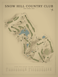 Snow Hill Country Club course map poster, Vintage style, 12×16 / 18×24