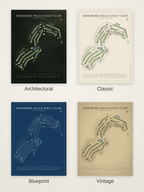 Songbird Hills Golf Club course map poster in four styles: Architectural, Classic, Blueprint and Vintage