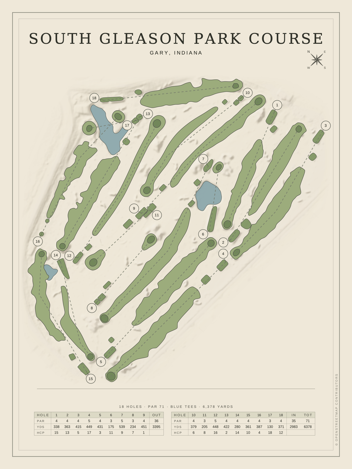 South Gleason Park Course map poster, Classic style, 12×16 / 18×24