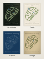 South Gleason Park Course map poster in four styles: Architectural, Classic, Blueprint and Vintage