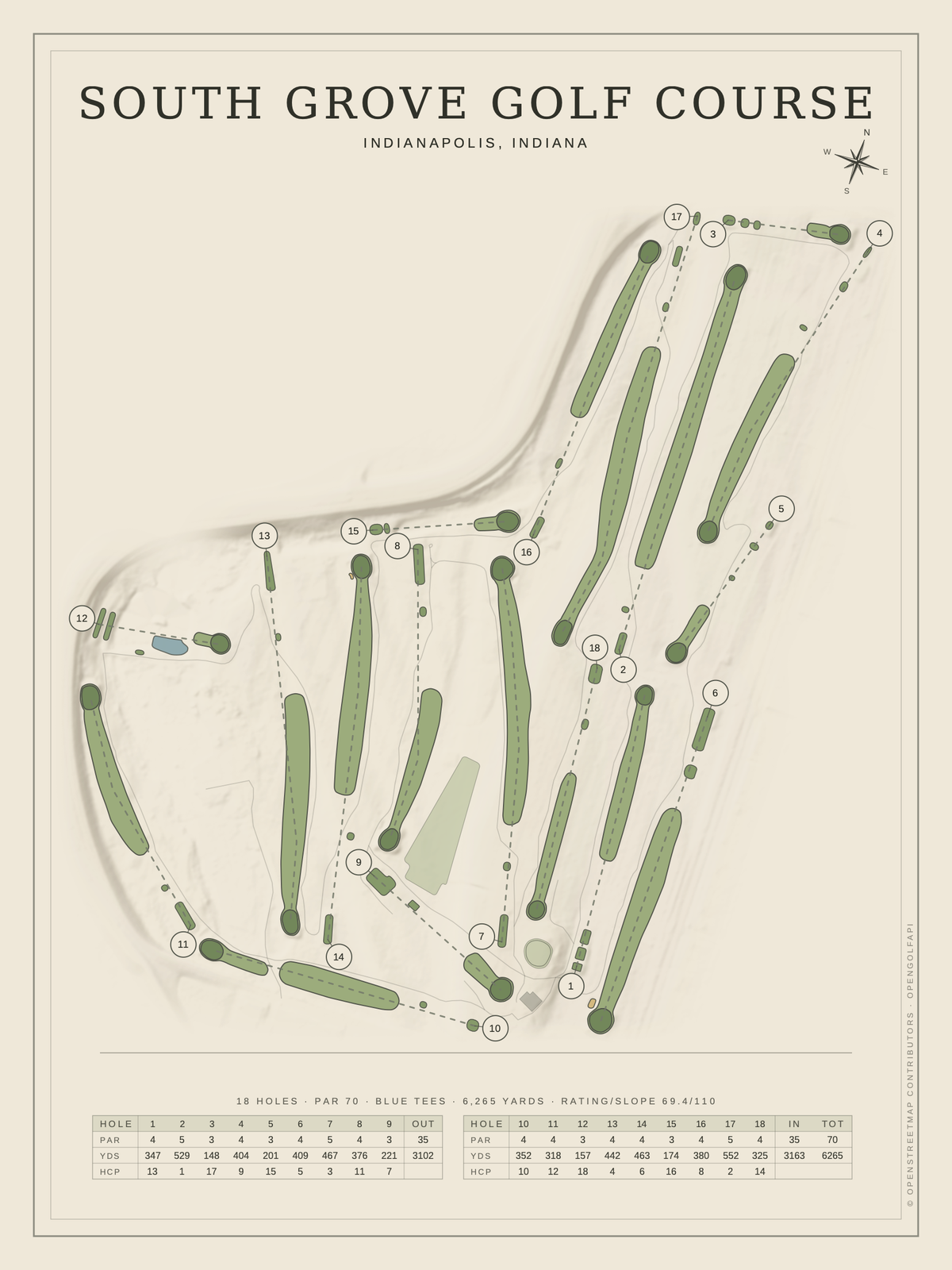 South Grove Golf Course map poster, Classic style, 12×16 / 18×24