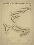 South Hills Country Club course map poster, Vintage style, 12×16 / 18×24