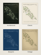 South Shore Country Club course map poster in four styles: Architectural, Classic, Blueprint and Vintage