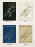 South Shore Golf Course map poster in four styles: Architectural, Classic, Blueprint and Vintage