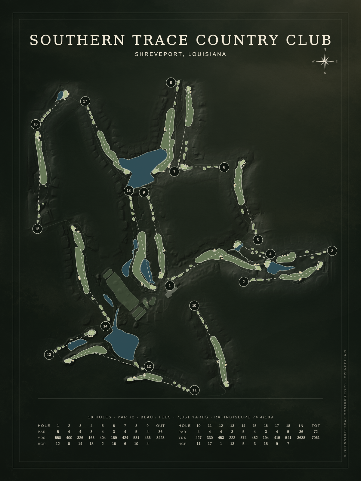 Southern Trace Country Club course map poster, Architectural style, 12×16 / 18×24