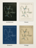 Southern Trace Country Club course map poster in four styles: Architectural, Classic, Blueprint and Vintage